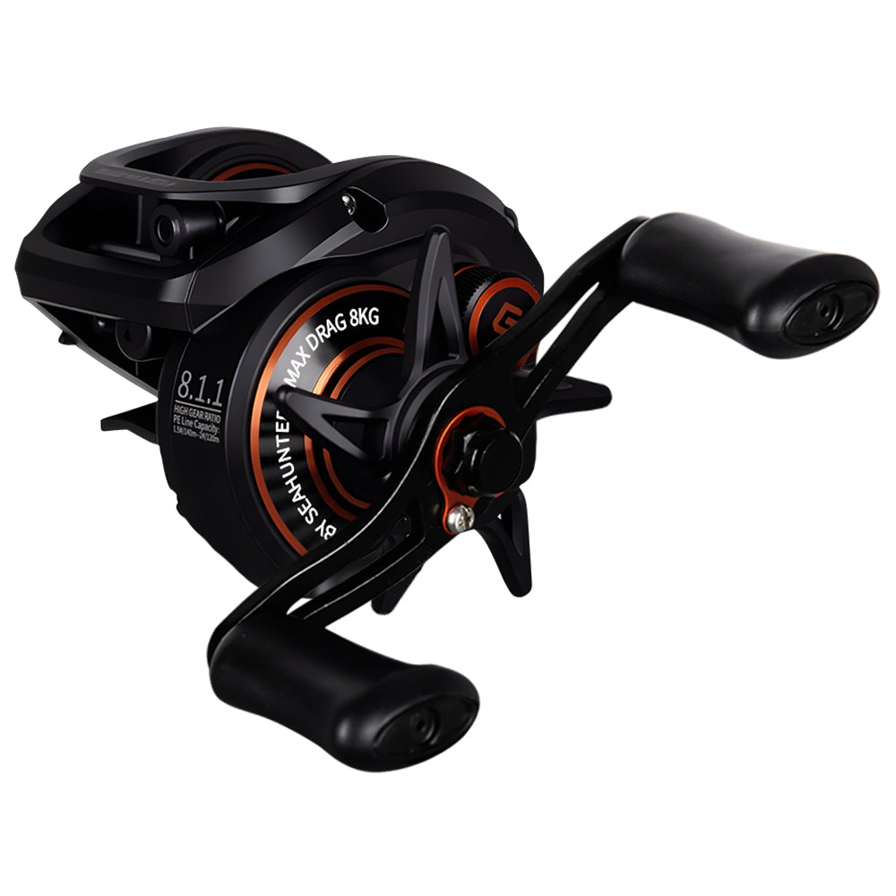 SeaHunter Turbo Pro 8.1:1 Baitcasting Reel 8kg Max Drag Clicker Aluminum Spool Fishing Reel 1PC