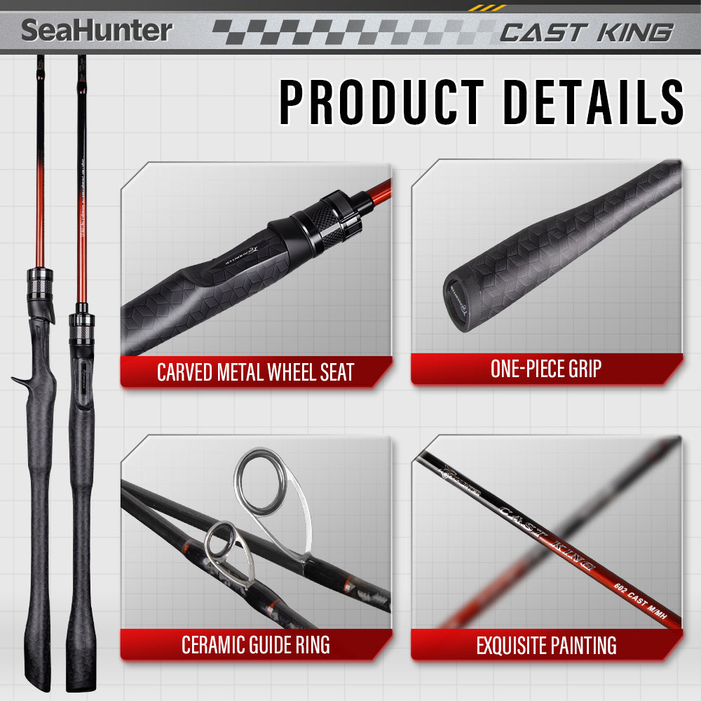 SeaHunter CAST KING Double Tip Carbon Fishing Rod Fuji Guides Casting Spinning Pole