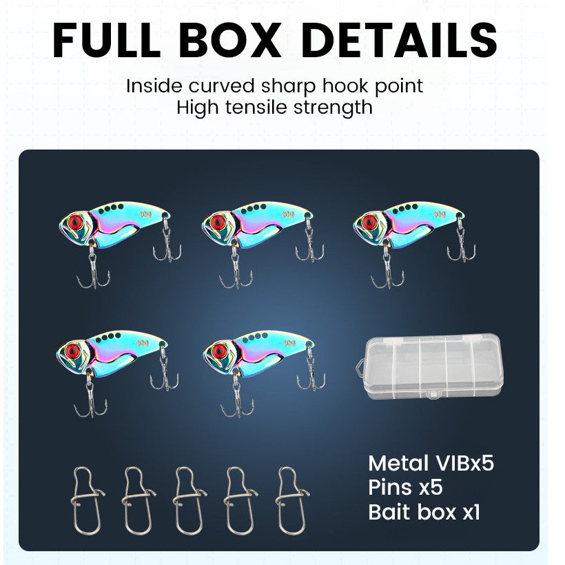SeaHunter 5pcs Metal VIB Fishing Lure Set 4cm 7g Sinking Baits with Tackle Box 1Set