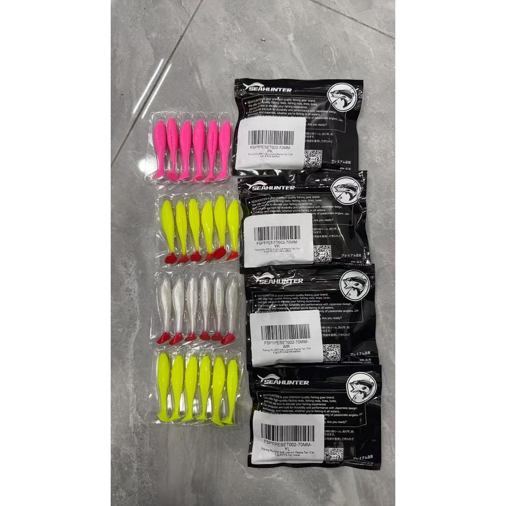 SeaHunter 6pcs TPE Soft T-Tail Lure Set 7.5cm 4g Artificial Swimbaits for Saltwater Freshwater 1Set