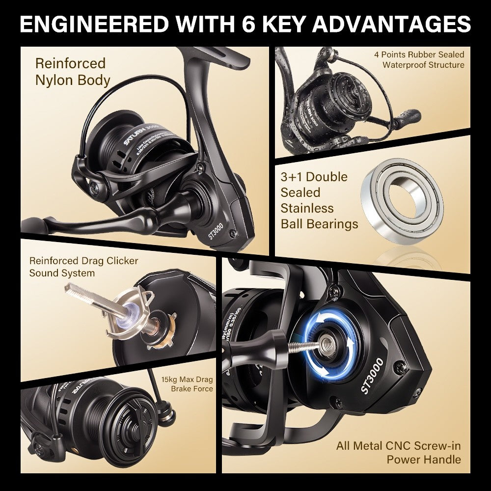 SeaHunter Saturn Spinning Reel 15kg Max Drag Power Handle Saltwater Freshwater Lightweight Fishing Reel 1PC