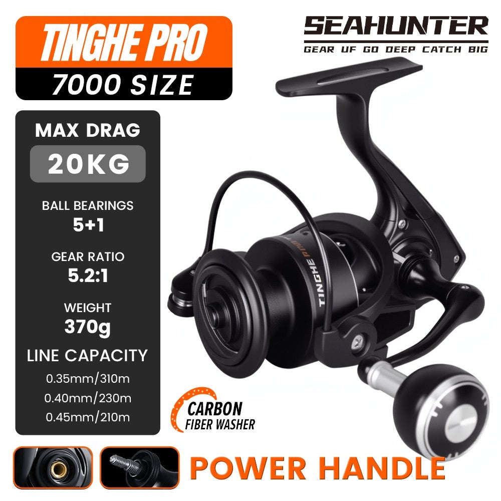 SeaHunter Tinghe Pro Spinning Reel 15kg Drag Carbon Fiber Power Handle Saltwater Freshwater Fishing Reel 1PC