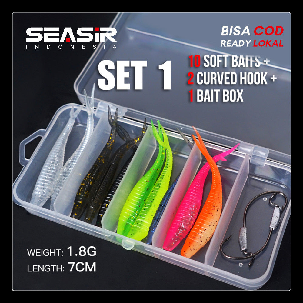 SeaHunter Soft Bait Fishing Lure Set 10pcs Paddle Tail T-Tail with Hooks and Box 1Set