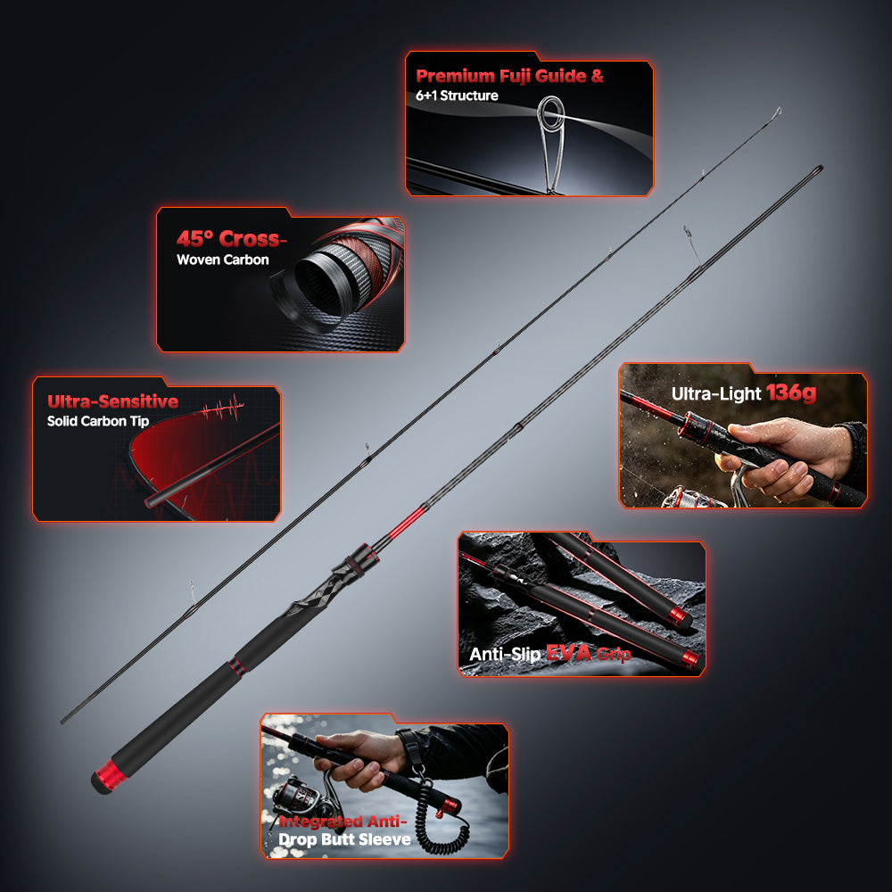SeaHunter Galakin Carbon Fishing Rod Fuji Guides Ultra Light Portable Spinning Casting Pole