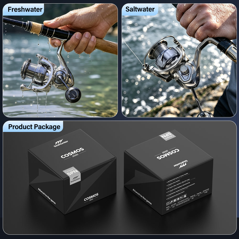 SeaHunter Cosmos Spinning Reel 25KG Drag 7+1BB Screw-In Handle Waterproof Saltwater