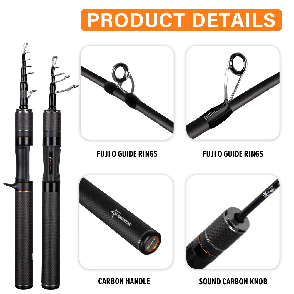 SeaHunter Black Arrow Telescopic Rod FUJI Guides 30T Carbon Ultralight Portable 1PC