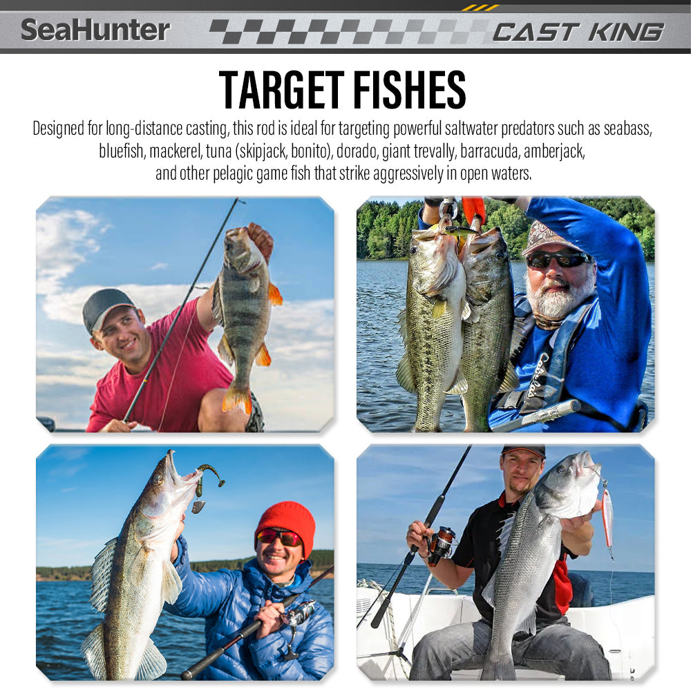 SeaHunter CAST KING Double Tip Carbon Fishing Rod Fuji Guides Casting Spinning Pole