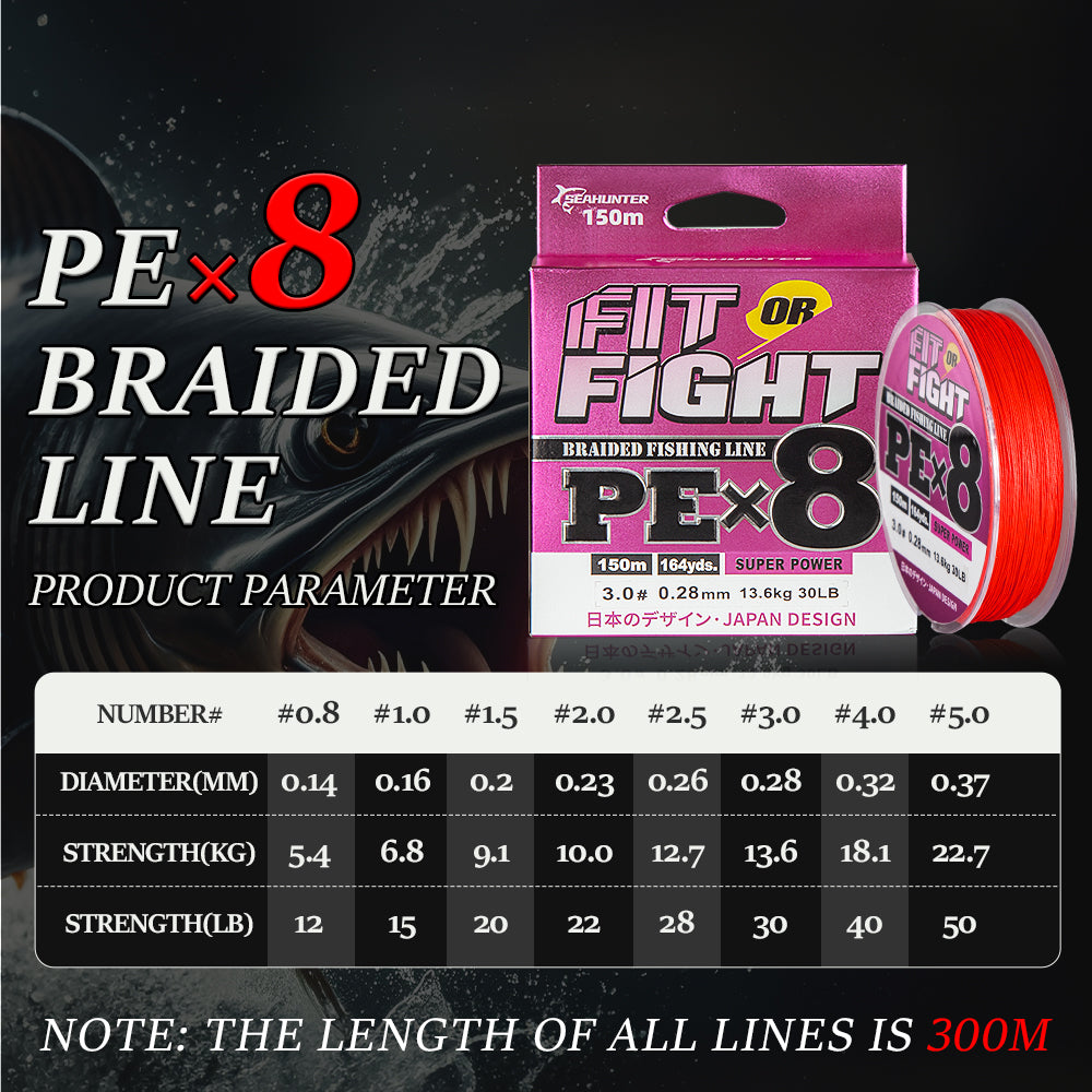 SeaHunter Fit or Fight PE X8 150M 300M Japanese Braided Fishing Line Saltwater 1PC