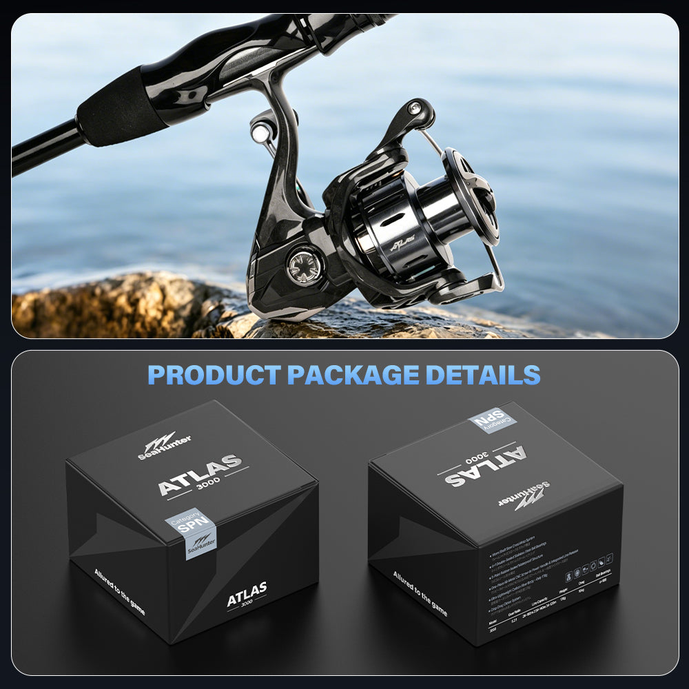 SeaHunter Atlas Ultra Light Spinning Reel Carbon Body Super Slow Oscillation Waterproo