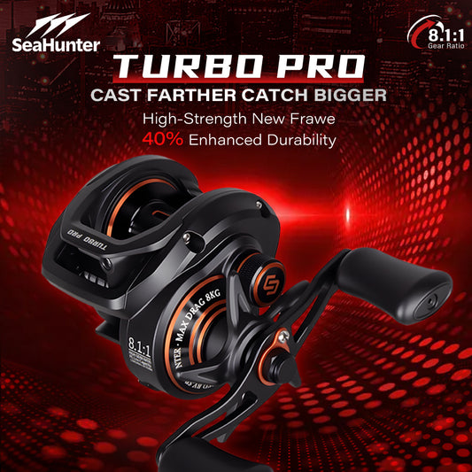 SeaHunter Turbo Pro 8.1:1 Baitcasting Reel 8kg Max Drag Clicker Aluminum Spool Fishing Reel 1PC