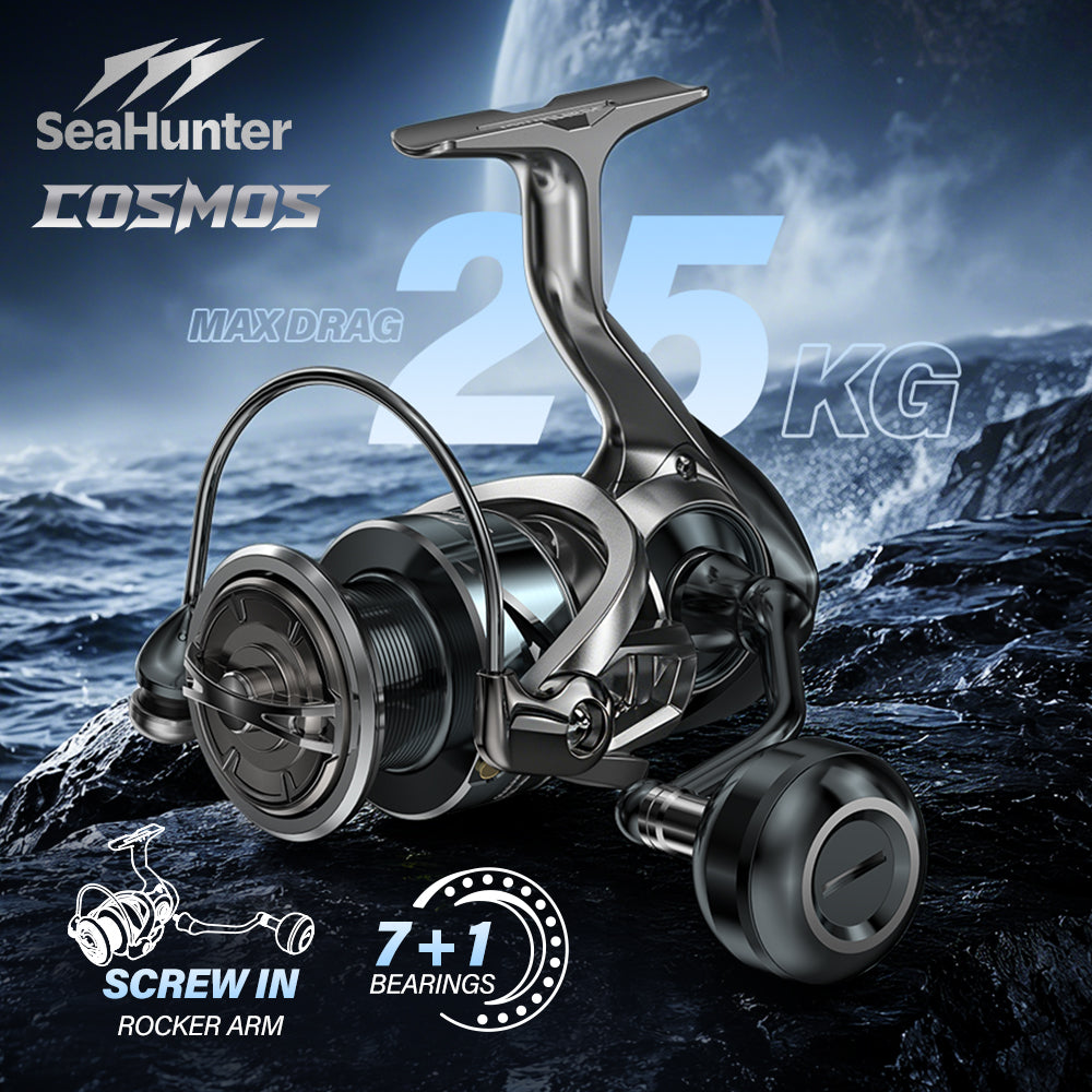 SeaHunter Cosmos Spinning Reel 25KG Drag 7+1BB Screw-In Handle Waterproof Saltwater