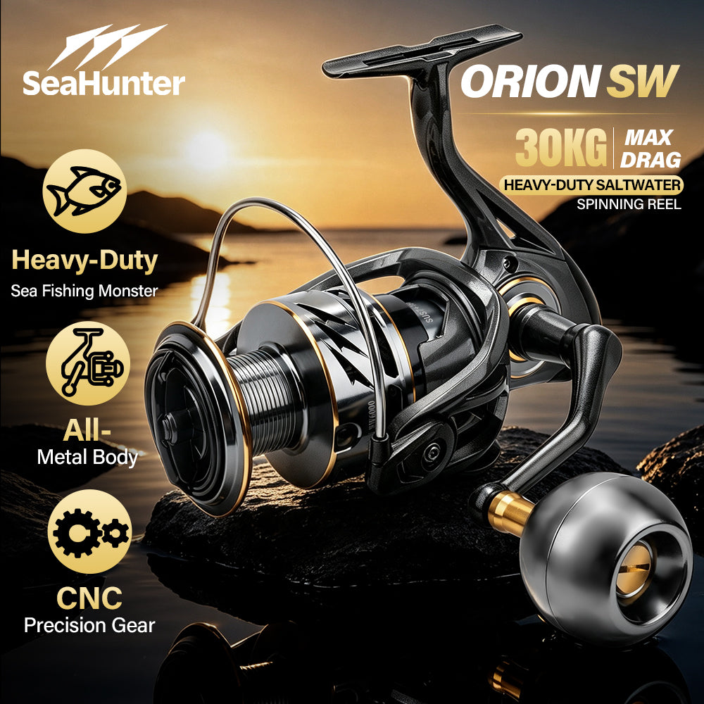 SeaHunter Orion SW Heavy-Duty Saltwater Spinning Reel All-Metal Body CNC Precision Brass Gear 30KG Max Drag 7+1 Double-Sealed Stainless Steel Bearings