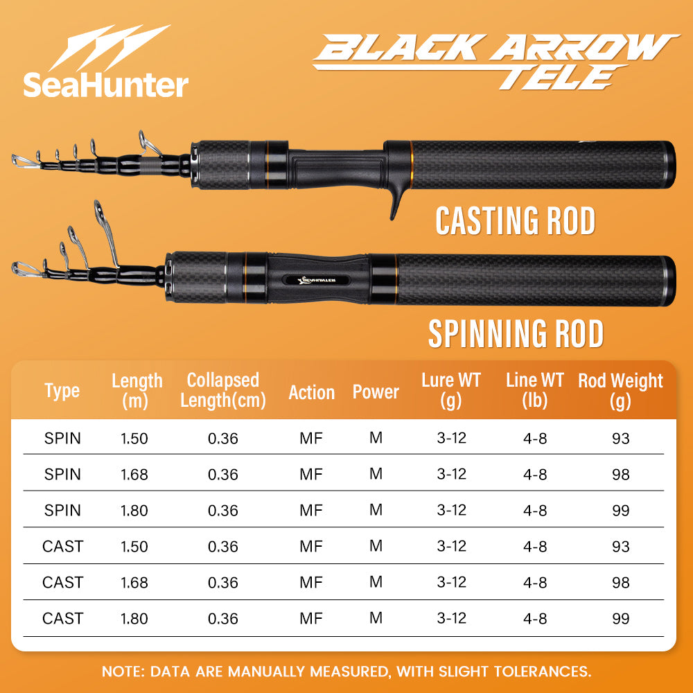 SeaHunter Black Arrow Telescopic Rod FUJI Guides 30T Carbon Ultralight Portable 1PC