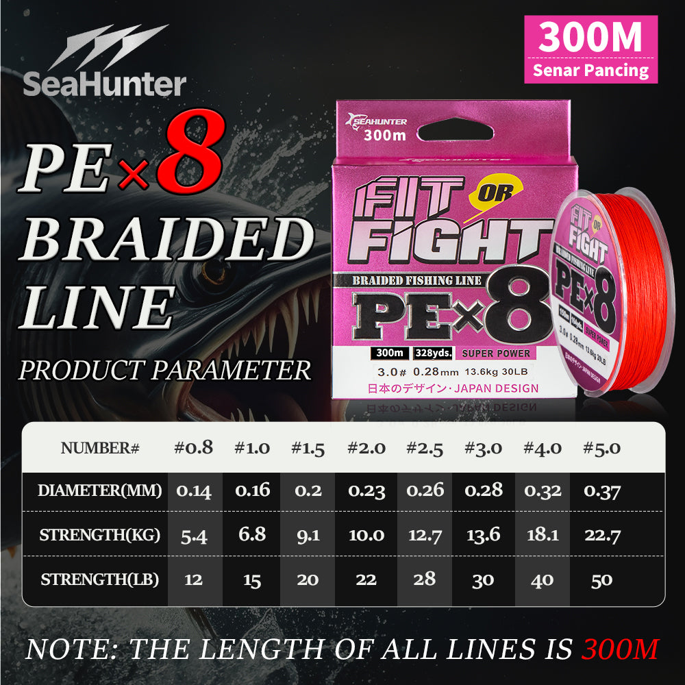SeaHunter Fit or Fight PE X8 150M 300M Japanese Braided Fishing Line Saltwater 1PC