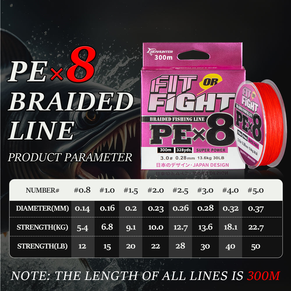 SeaHunter Fit or Fight PE X8 150M 300M Japanese Braided Fishing Line Saltwater 1PC