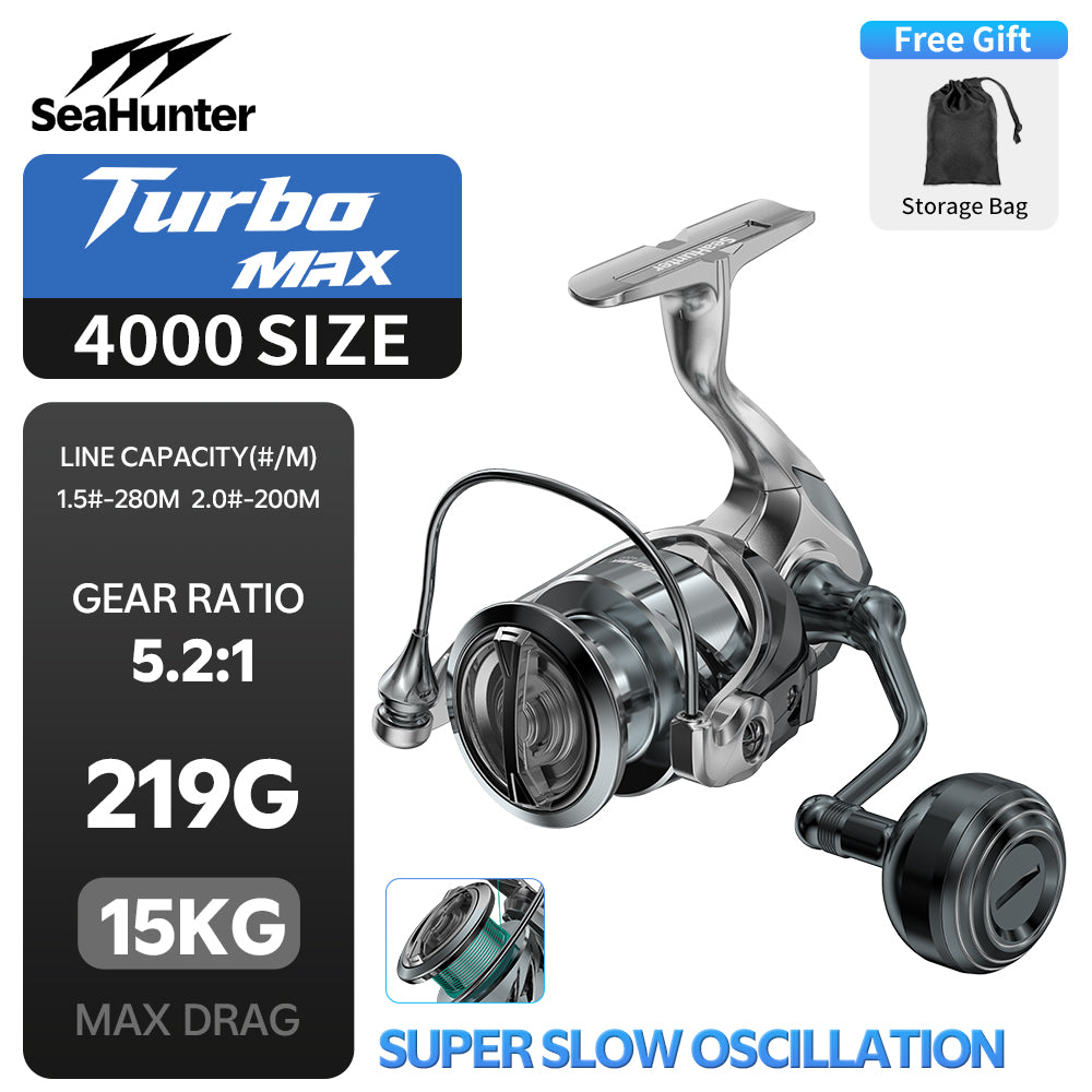 SeaHunter Turbo MAX Spinning Reel 12+1BB 15KG Drag Carbon Fiber Frame Waterproof