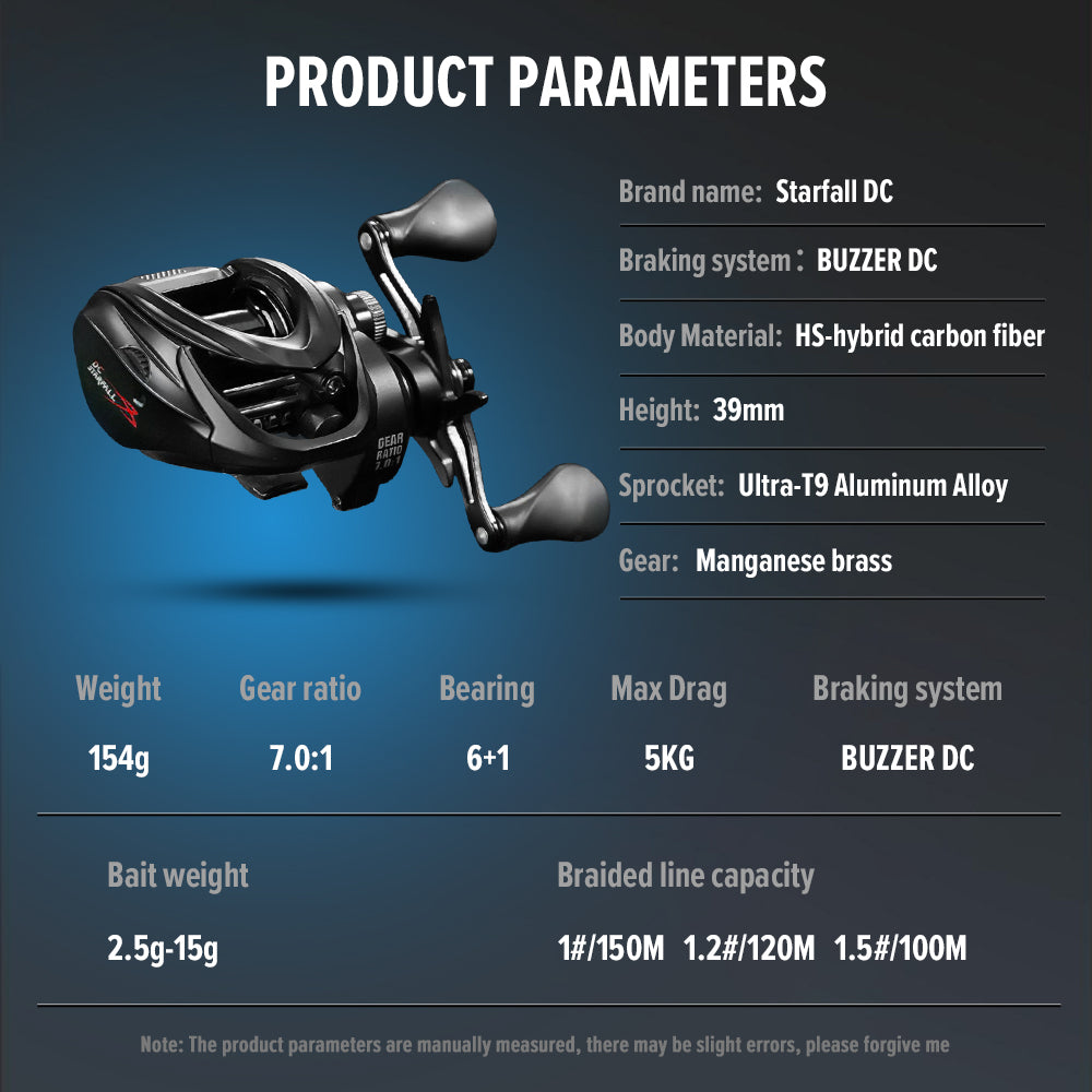SeaHunter Starfall DC Digital Control Baitcasting Reel 5kg Drag Clicker Carbon Fiber Fishing Reel 1PC