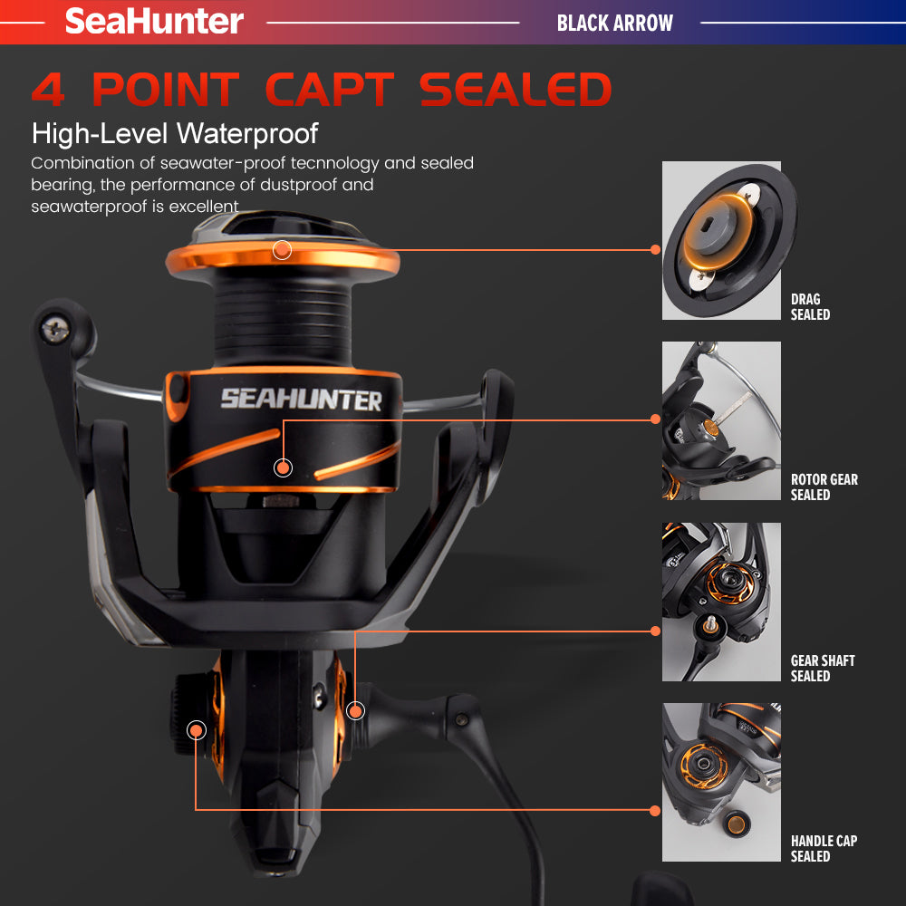 SeaHunter Black Arrow Power Handle Spinning Reel 13KG Drag Lightweight Professional 1PC
