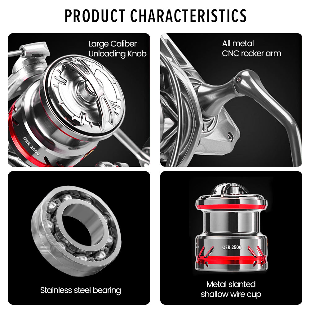 SeaHunter OER Power Handle Spinning Reel 12kg Max Drag Aluminum Shallow Spool Fishing Reel 1PC