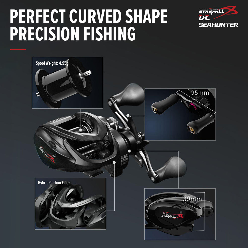 SeaHunter Starfall DC Digital Control Baitcasting Reel 5kg Drag Clicker Carbon Fiber Fishing Reel 1PC