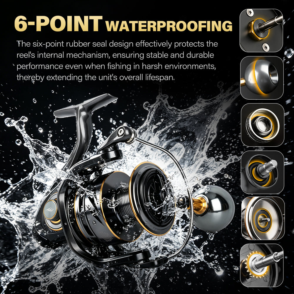 SeaHunter Orion SW Heavy-Duty Saltwater Spinning Reel All-Metal Body CNC Precision Brass Gear 30KG Max Drag 7+1 Double-Sealed Stainless Steel Bearings
