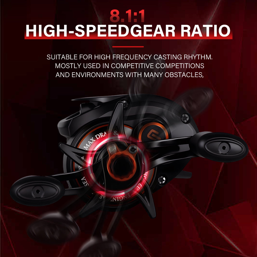 SeaHunter Turbo Pro 8.1:1 Baitcasting Reel 8kg Max Drag Clicker Aluminum Spool Fishing Reel 1PC