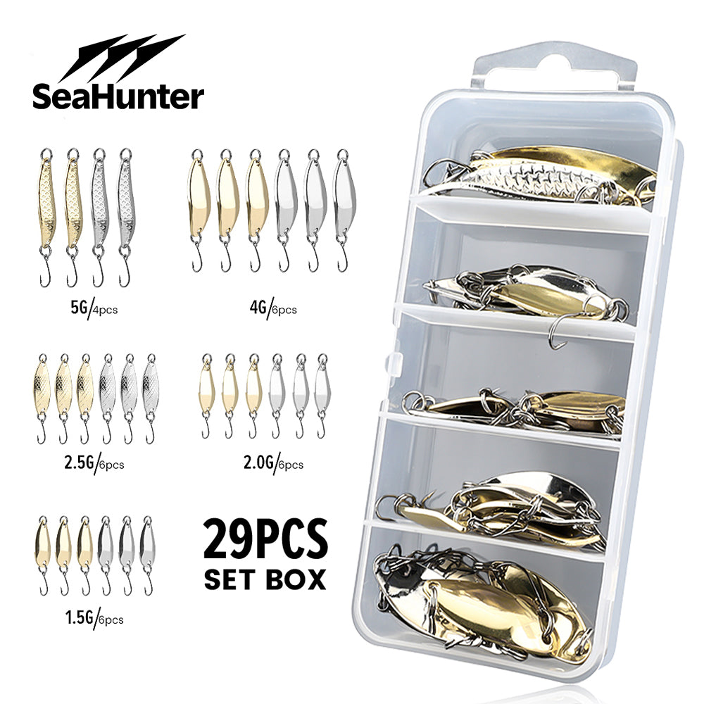 SeaHunter 29PCS Metal Spoon Set: 1.5-5g Gold/Silver Reflective Lures for All Waters - 1 Box