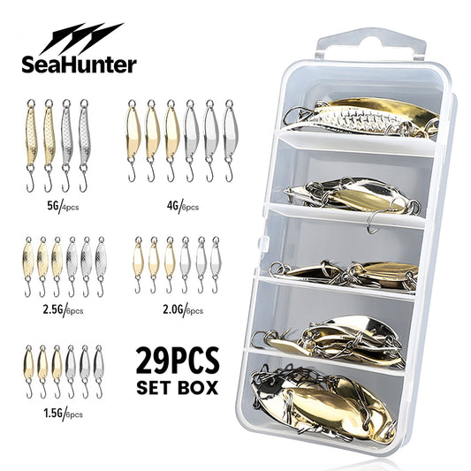SeaHunter 29PCS Metal Spoon Set: 1.5-5g Gold/Silver Reflective Lures for All Waters - 1 Box