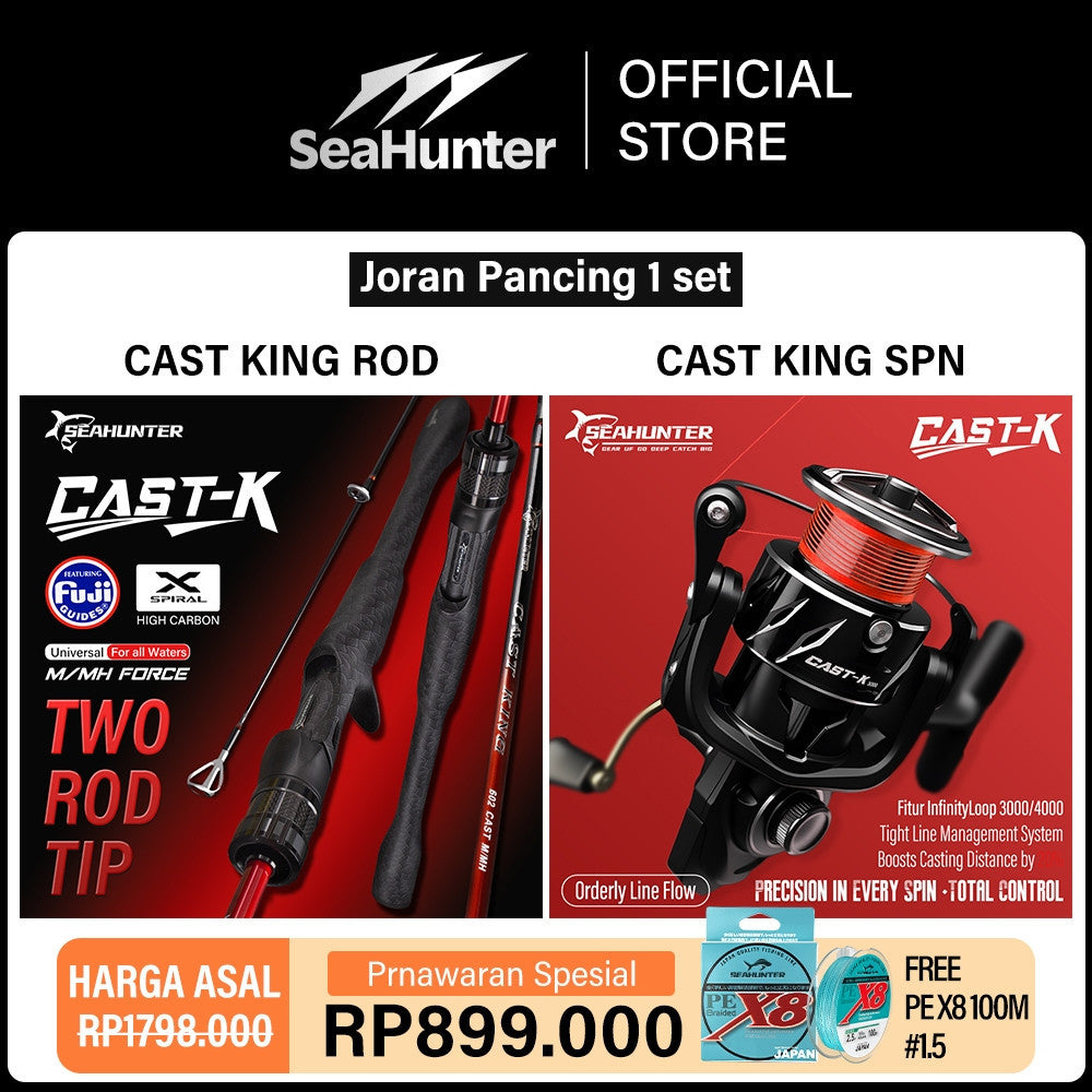 SeaHunter Cast King Spinning Rod Power Handle Reel PE X8 Line Combo 1Set