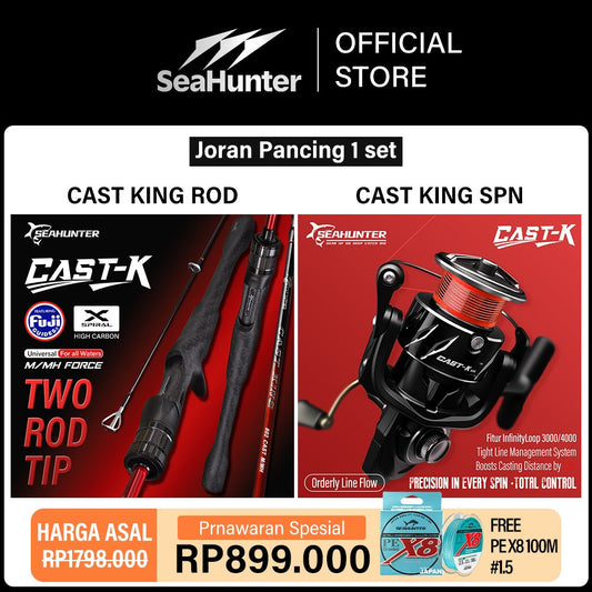 SeaHunter Cast King Spinning Rod Power Handle Reel PE X8 Line Combo 1Set