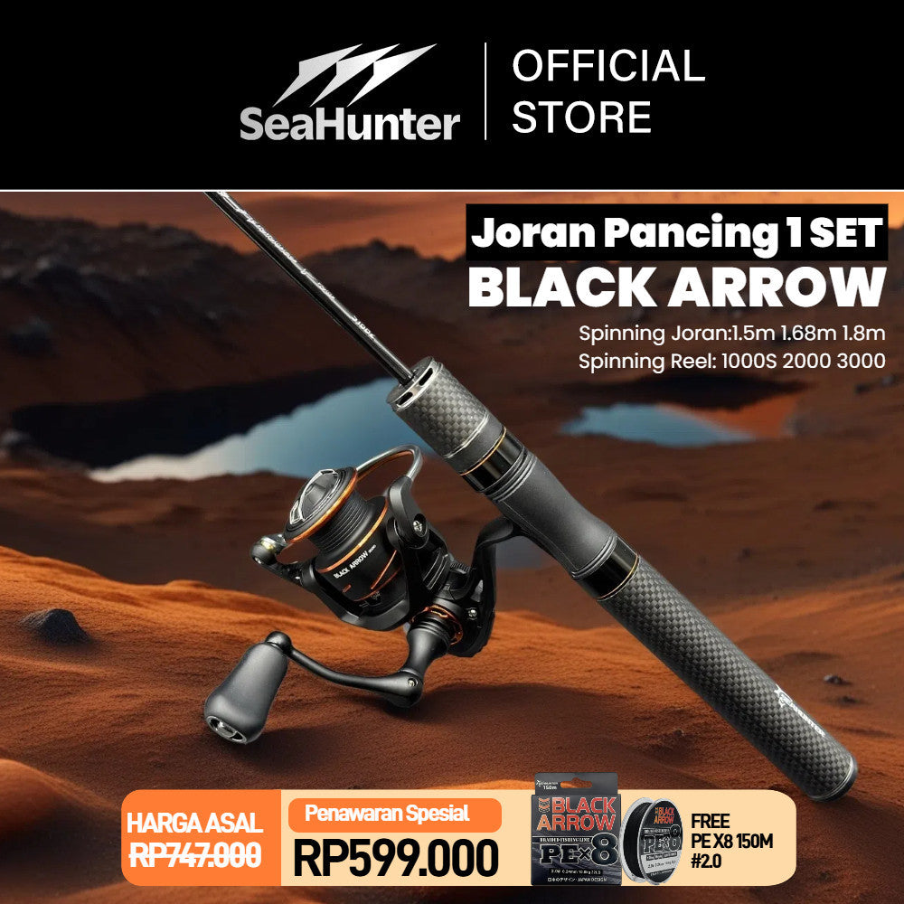 [OFFICIAL] SeaHunter Black Arrow Pro Joran Pancing 1 Set=Joran+Reel Pancing Power Handle Spinning Reel