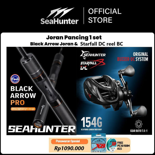 SeaHunter Starfall DC Baitcasting Reel Black Arrow Pro Rod and X8 PE Line Fishing Set 1Set
