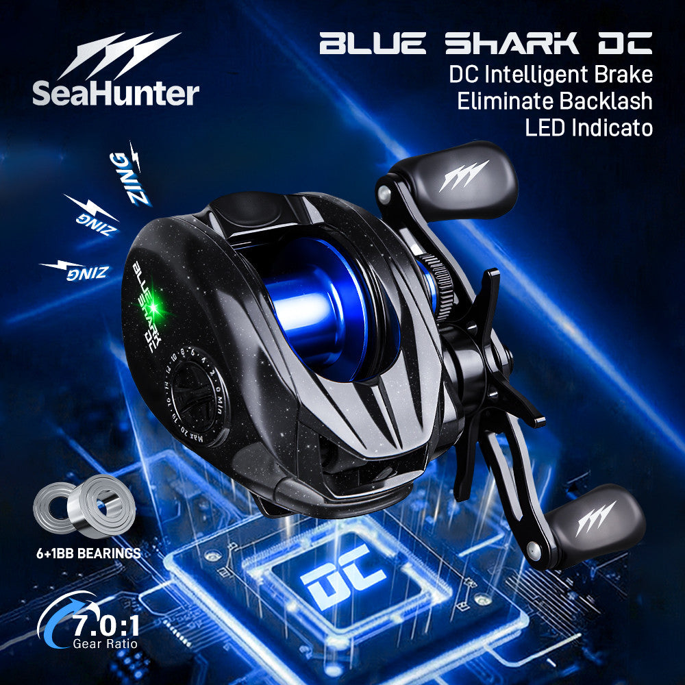 [OFFICIAL] SeaHunter Blue Shark DC Baitcasting Reel Pancing, Sistem Kontrol Digital Anti-Backlash, Rasio Gigi 7.0:1,5+1 BB Bearing, Drag MAX 5kg, Rangka Nilon Diperkuat Hanya 153g, Spool Aluminium CNC, Reel Air Asin & Air Tawar untuk Memancing Casting BC