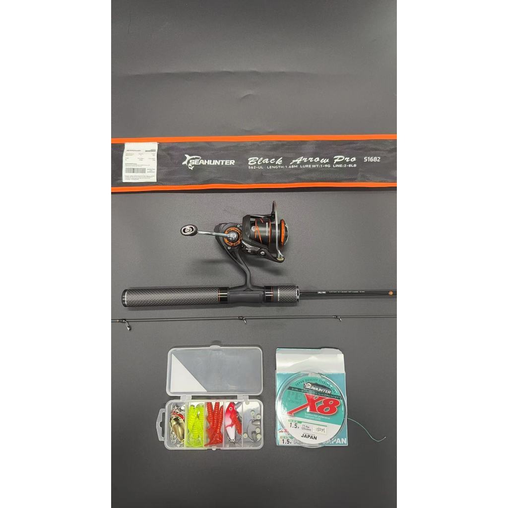 [OFFICIAL] SeaHunter Black Arrow Joran Pancing 1 Set=Joran+Reel+PE X8 Senar+Lure Set, Power Handle