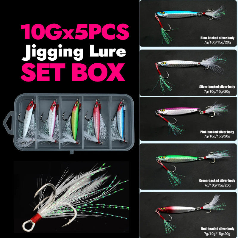 SeaHunter Metal Jig Set: 10g-20g Laser Fish-Scale Casting Lures for Saltwater & Freshwater - 5PCS/Box