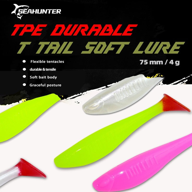 SeaHunter 6pcs TPE Soft T-Tail Lure Set 7.5cm 4g Artificial Swimbaits for Saltwater Freshwater 1Set