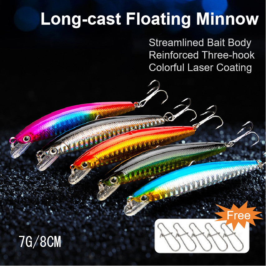 SeaHunter Long-Cast Floating Minnow: 8cm/7g Laser Coating Fishing Lure for Predators - 5PCS/Set