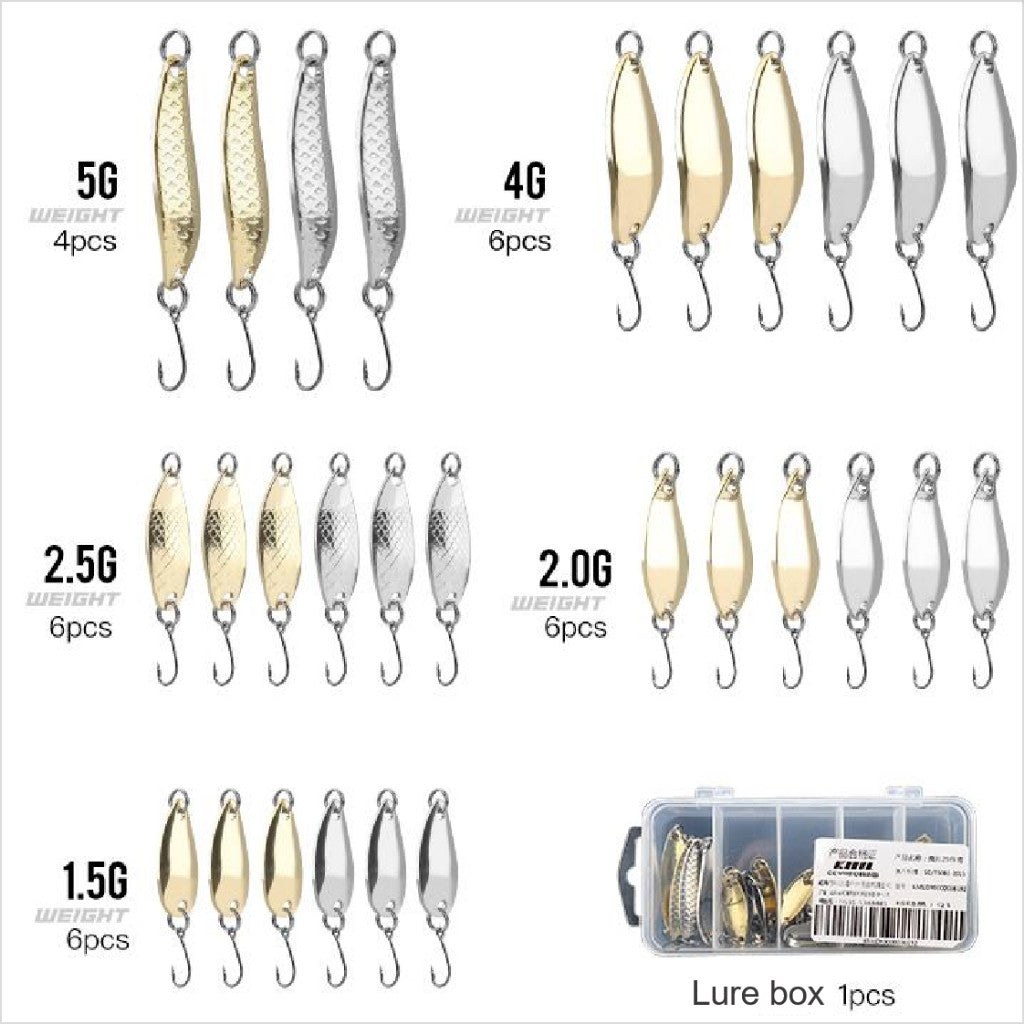 SeaHunter 29PCS Metal Spoon Set: 1.5-5g Gold/Silver Reflective Lures for All Waters - 1 Box