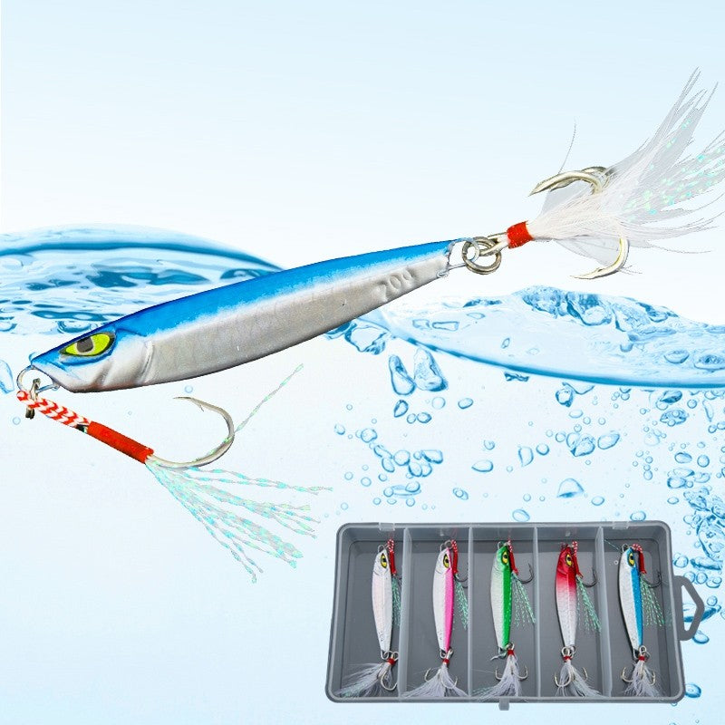SeaHunter Metal Jig Set: 10g-20g Laser Fish-Scale Casting Lures for Saltwater & Freshwater - 5PCS/Box