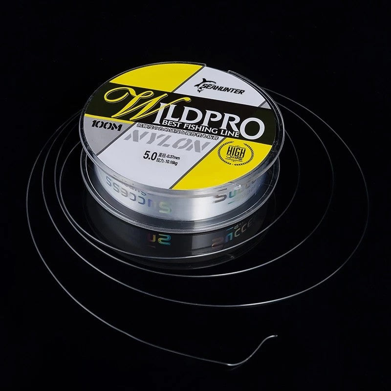 SeaHunter WildPro: 100m High-Strength Japanese Nylon Fishing Line - Transparent Anti-Curl Design - 1 Spool