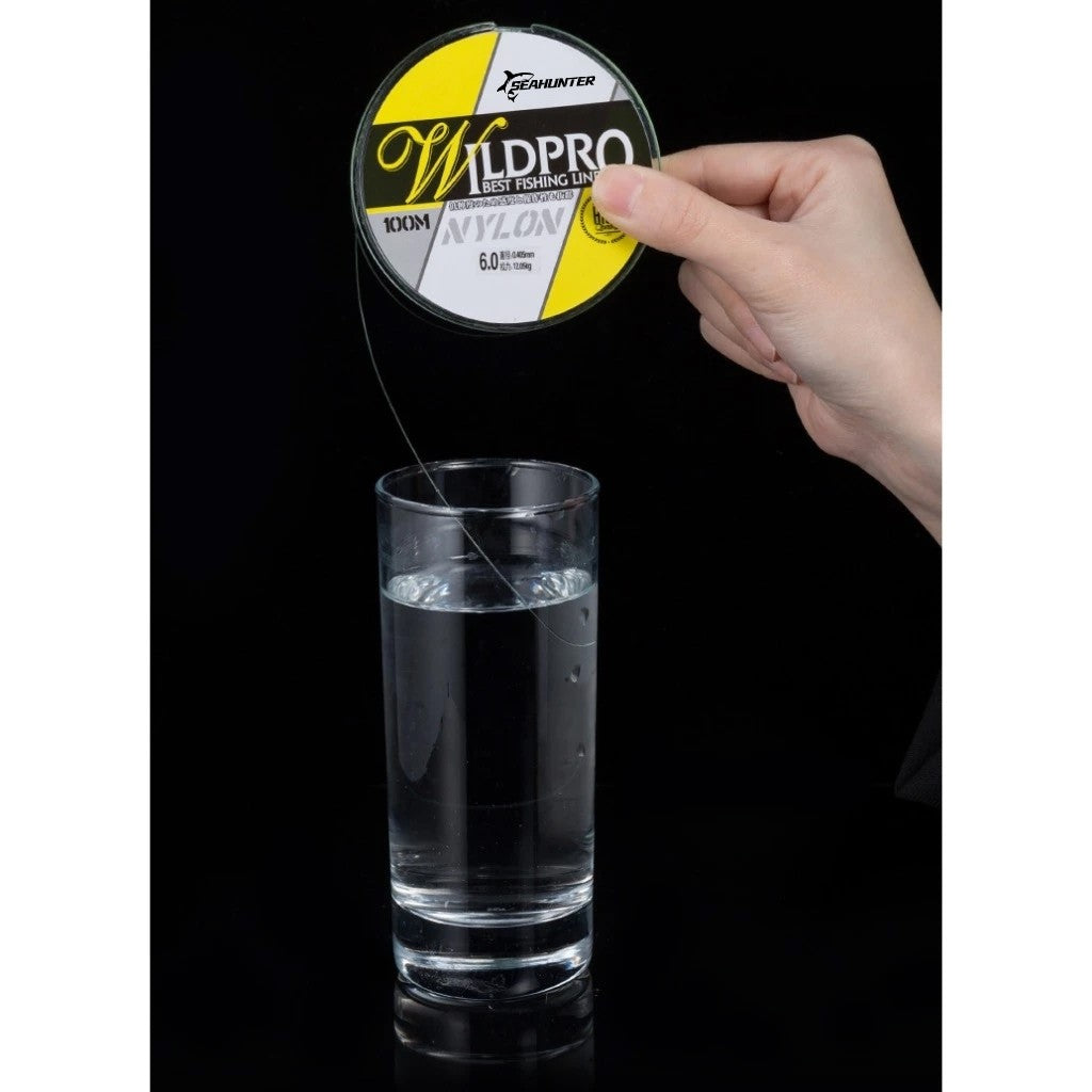 SeaHunter WildPro: 100m High-Strength Japanese Nylon Fishing Line - Transparent Anti-Curl Design - 1 Spool