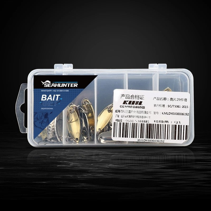 SeaHunter 29PCS Metal Spoon Set: 1.5-5g Gold/Silver Reflective Lures for All Waters - 1 Box