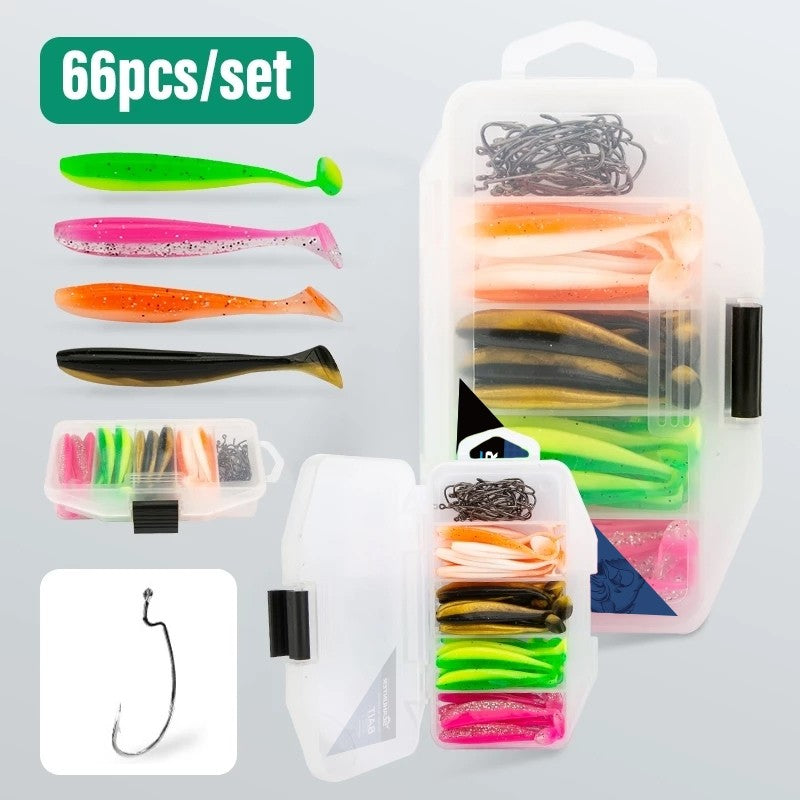 SeaHunter Soft Bait Fishing Lure Set 10pcs Paddle Tail T-Tail with Hooks and Box 1Set