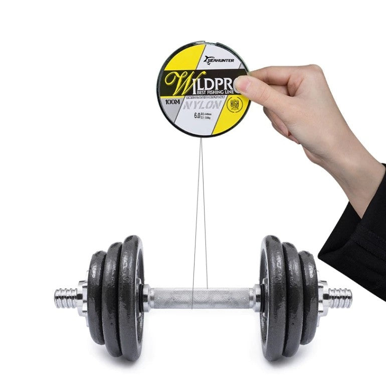 SeaHunter WildPro: 100m High-Strength Japanese Nylon Fishing Line - Transparent Anti-Curl Design - 1 Spool