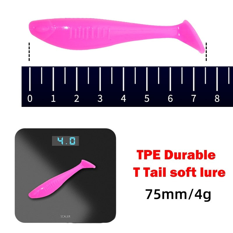 SeaHunter 6pcs TPE Soft T-Tail Lure Set 7.5cm 4g Artificial Swimbaits for Saltwater Freshwater 1Set