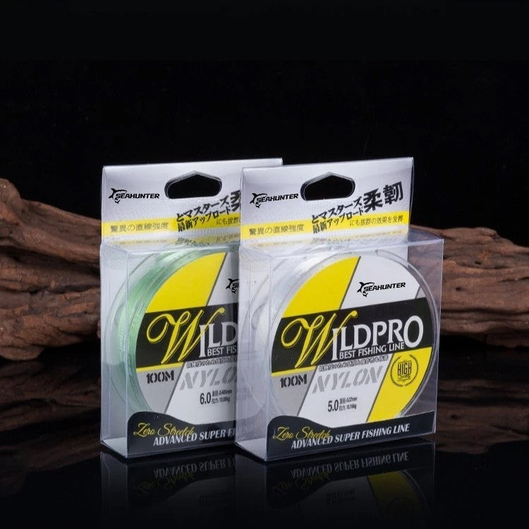 SeaHunter WildPro: 100m High-Strength Japanese Nylon Fishing Line - Transparent Anti-Curl Design - 1 Spool