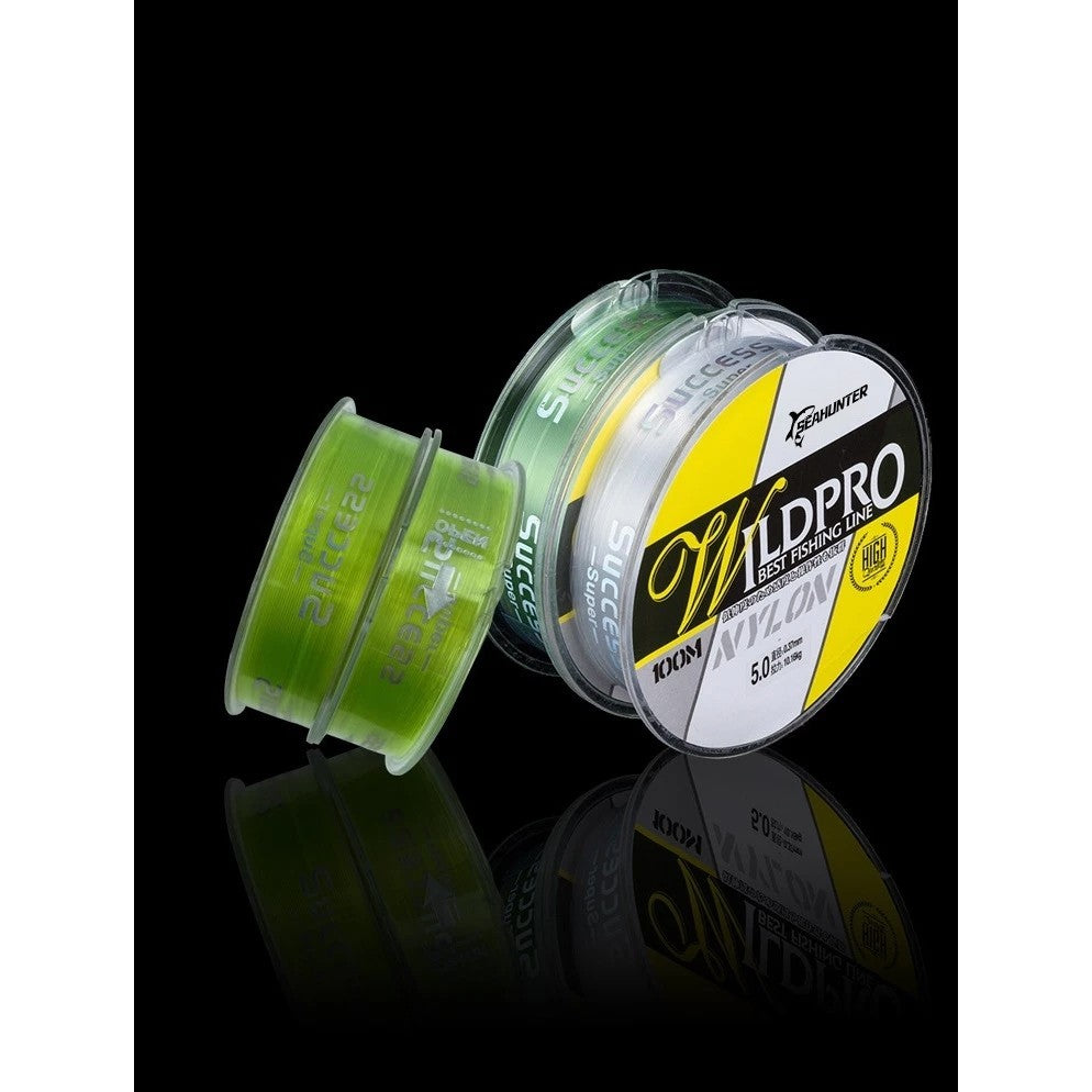 SeaHunter WildPro: 100m High-Strength Japanese Nylon Fishing Line - Transparent Anti-Curl Design - 1 Spool
