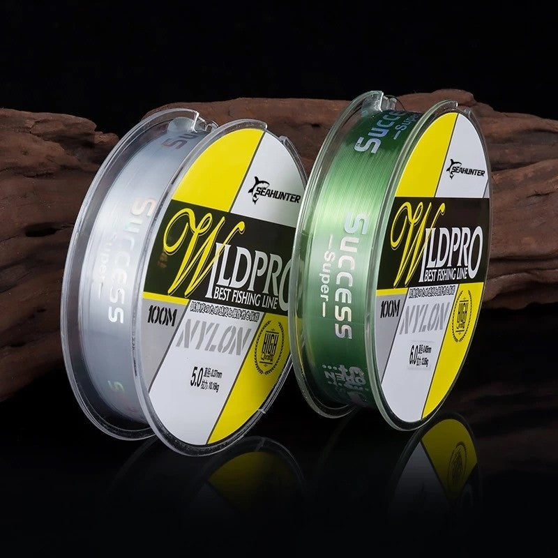SeaHunter WildPro: 100m High-Strength Japanese Nylon Fishing Line - Transparent Anti-Curl Design - 1 Spool
