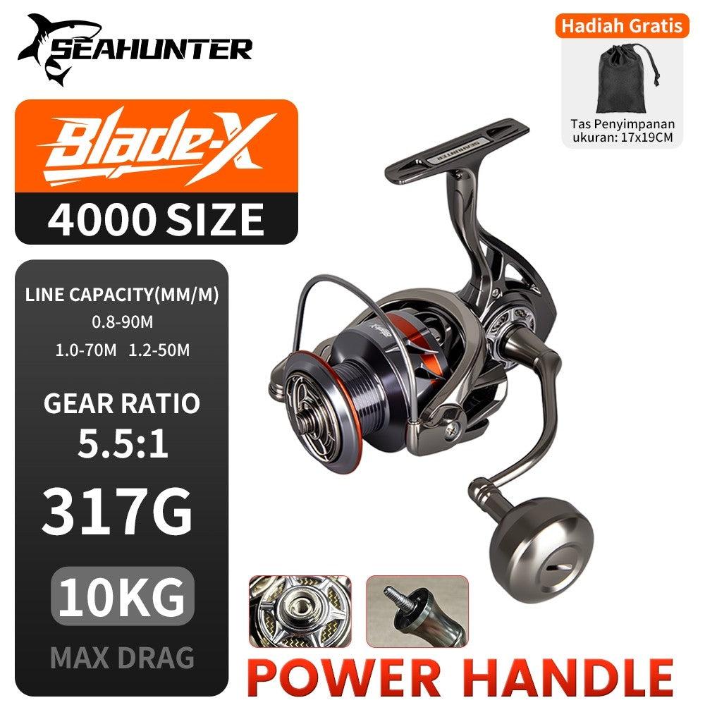 [OFFICIAL] SeaHunter Blade X Reel Pnacing Power Hnadle All Metal Spinning Fishing Reel 7+1 BB 5.1:1/4.7:1 Gear Ratio 3000-8000 Series 10KG Max Drag, Aluminum Alloy Bodyand Grip Saltwater Fishing Whee