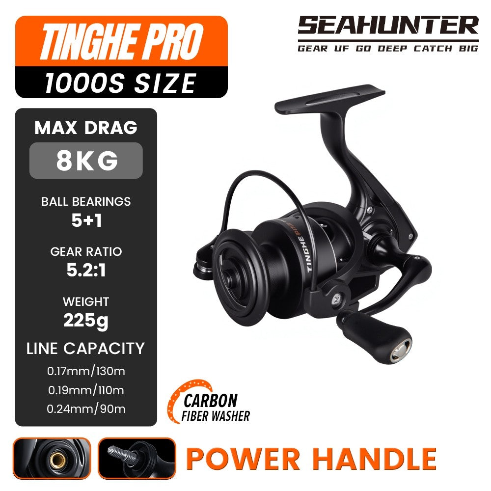 SeaHunter Tinghe Pro Spinning Reel 15kg Drag Carbon Fiber Power Handle Saltwater Freshwater Fishing Reel 1PC